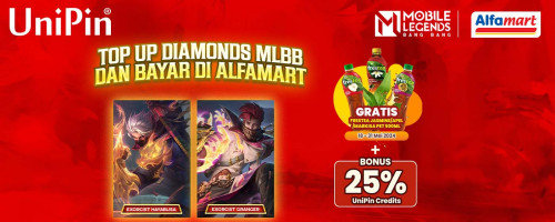 Top Up MLBB dan Bayar di Alfamart, Gratis Frestea 500ml + Bonus 25% UniPin Credits
